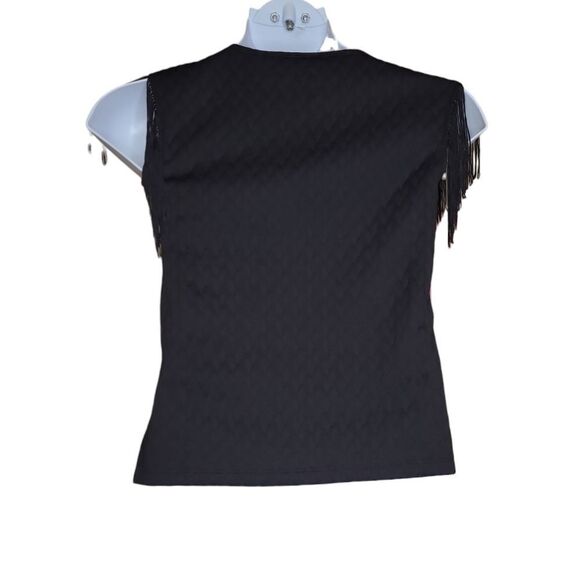 YIGAL x DESIGN LAB black fringe quilted sleeveless goth minimalist tank top XS - Picture 4 of 9